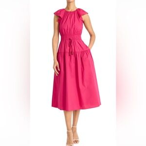 NWT Maggie London Cotton Tiered Midi Dress Size 12 Vivacious Pink color
